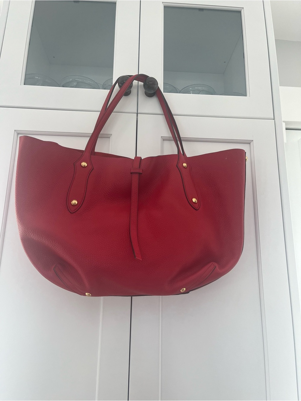NEW Annabel Ingall Red Pebbled Leather Tote with Gold Accents - Picture 4 of 5